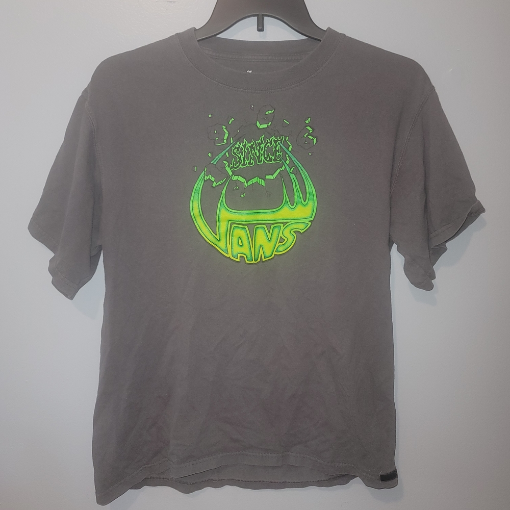 Vans Mens Gray T-Shirt with Neon Green Logo